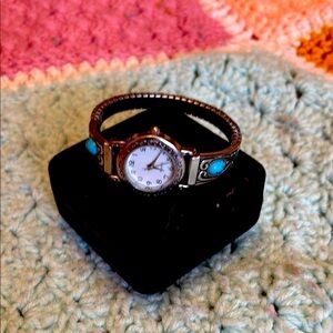 Silver Watch with Turquoise Accents